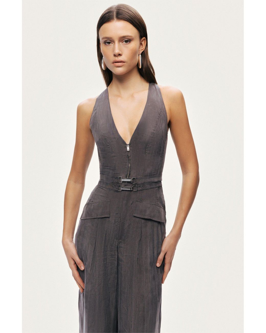 Nocturne White Metal Belt Detail Jumpsuit