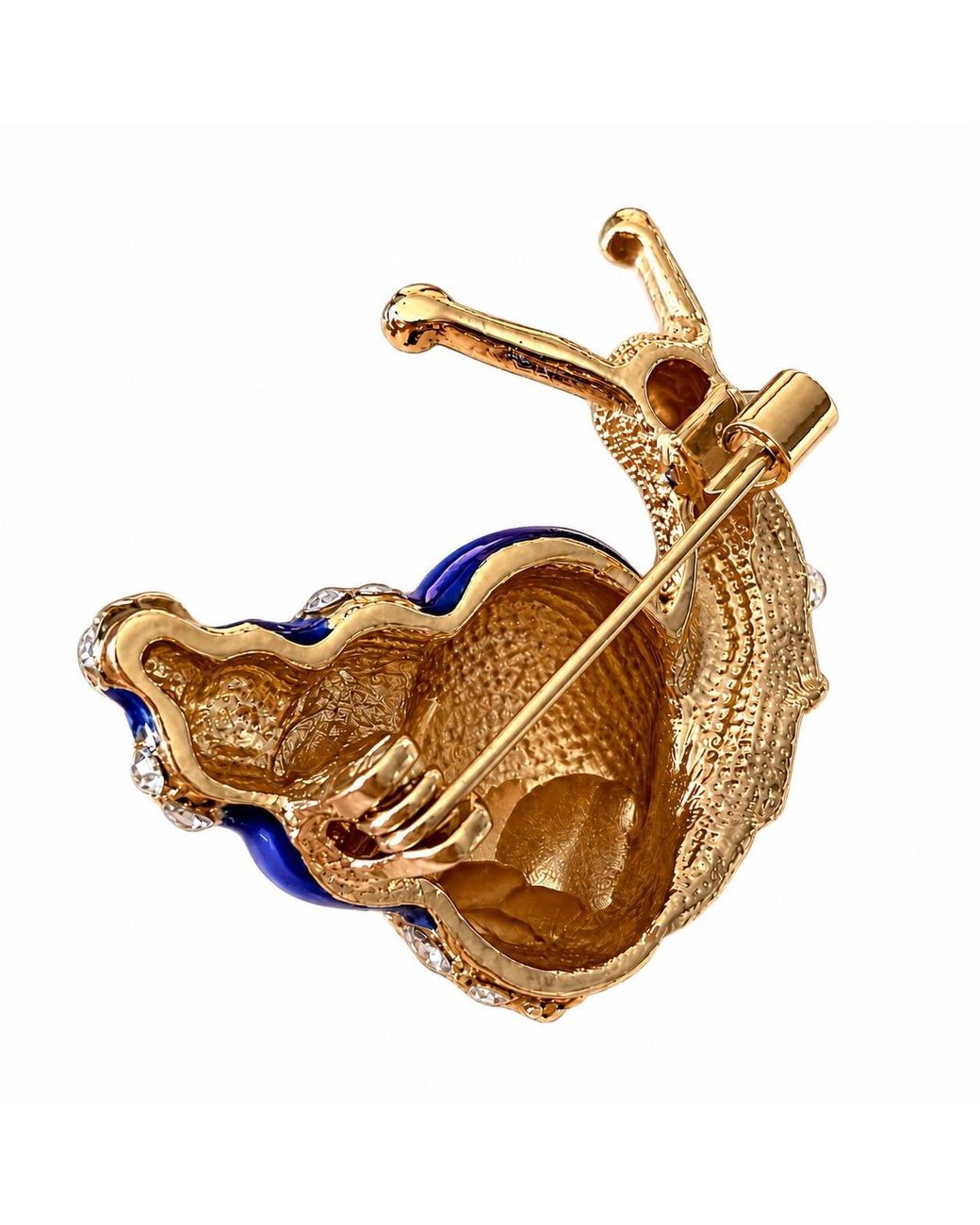By Ozge Blue Rose Moonlit Journey Enamel & Zirconia Rose-Tone Snail Brooch