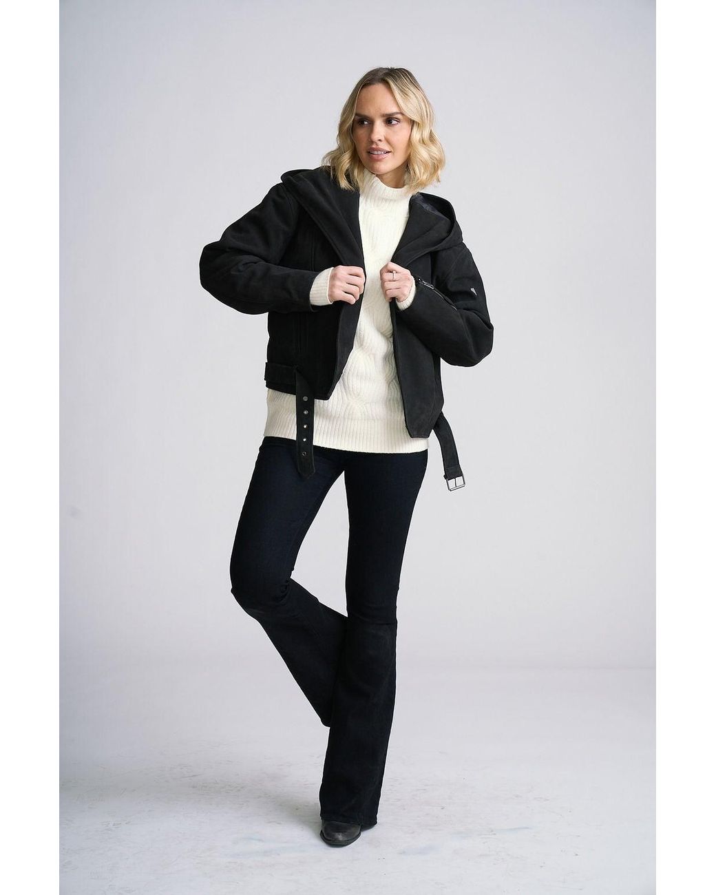 Mauritius Black Soft Suede Hooded Shirt-Jacket Anna