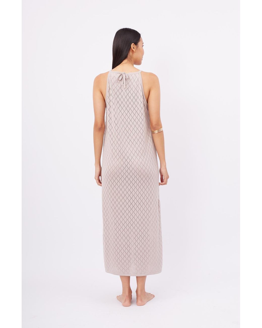 Peraluna Multicolor Neutrals Lisa Openwork Maxi Halter Beach Dress