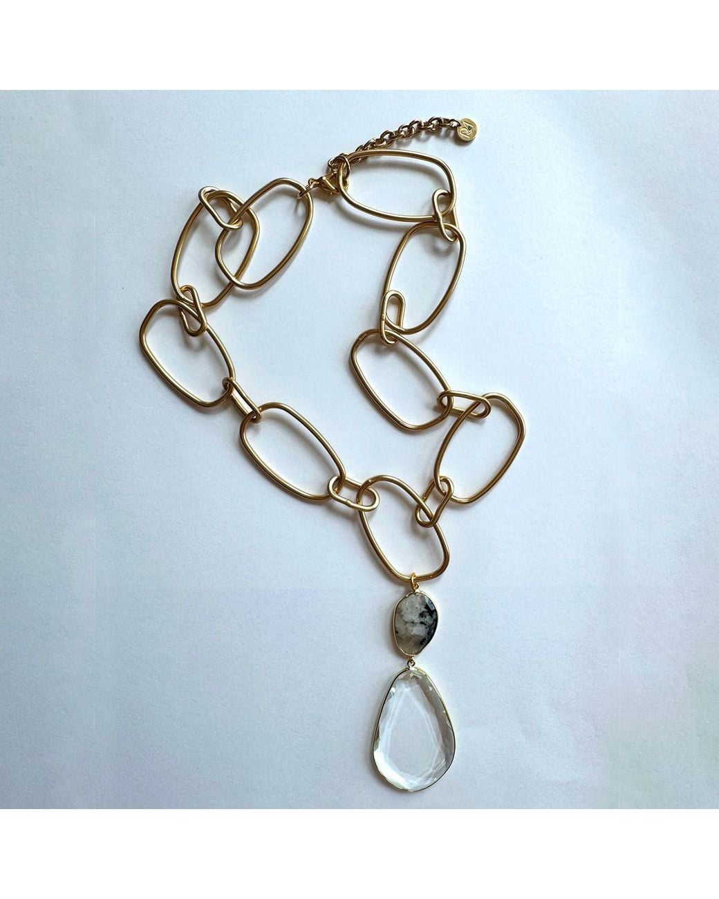 Rare Matters Jewelry Metallic Lux Statement Moonstone Double Drop Pendant Necklace