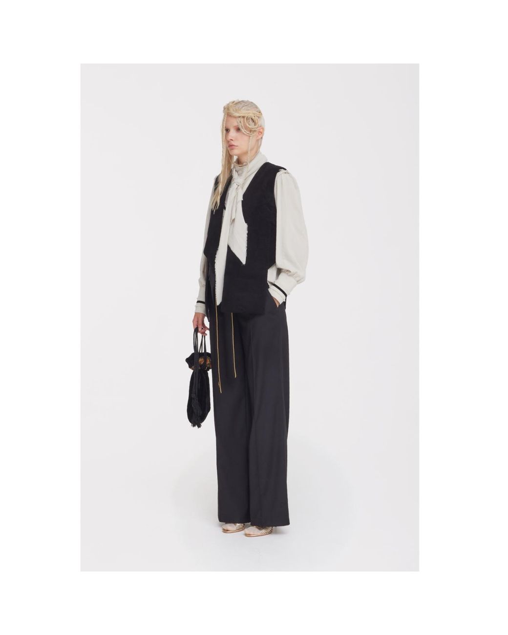 Julia Allert Black Longline Asymmetric Wrap Velvet Vest –
