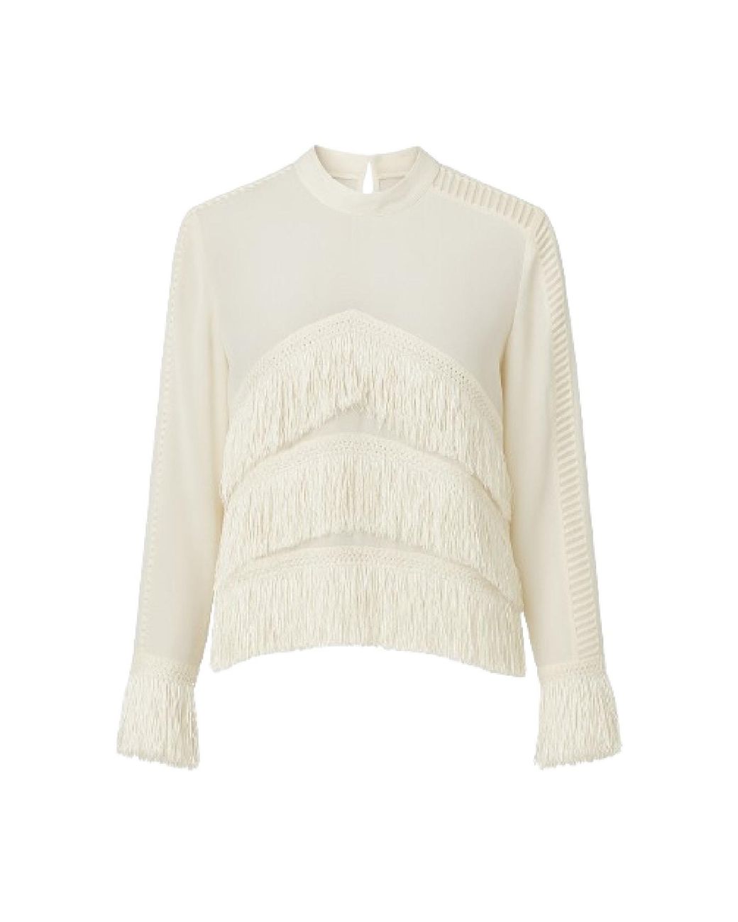 Conquista White Neutrals Cream Long-Sleeve Blouse With Fringe Detailing