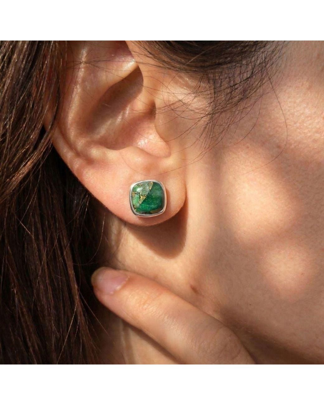 Sophelia Green Emerald May Birthstone Sterling Stud Earrings
