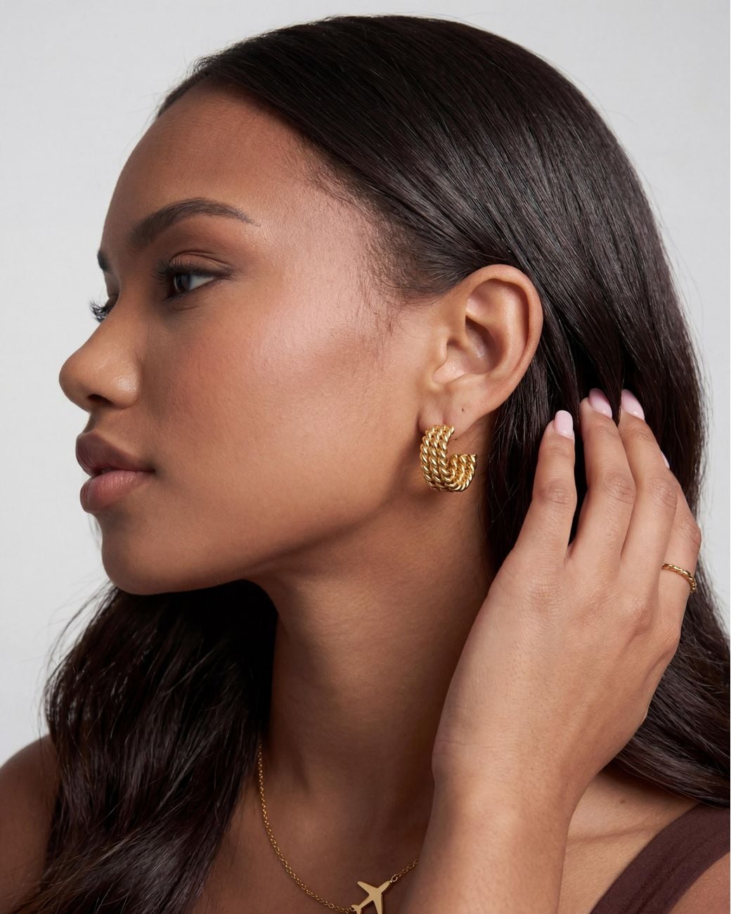 Elk & Bloom White Triple Twisted C 14K Huggie Hoops