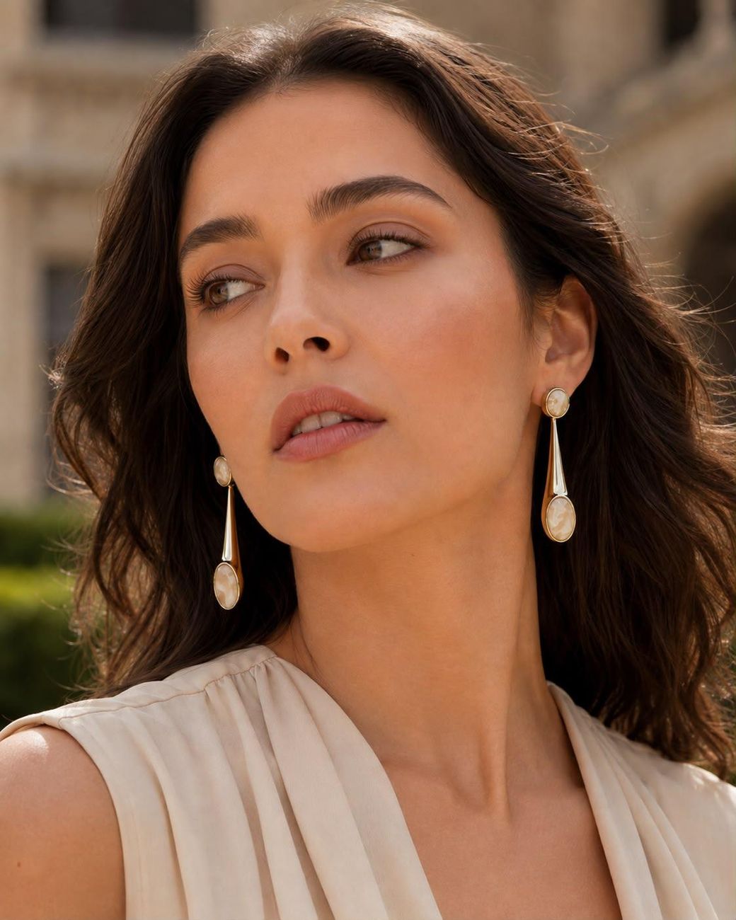 By Ozge Metallic Champagne Enamel Drop Plated Earrings