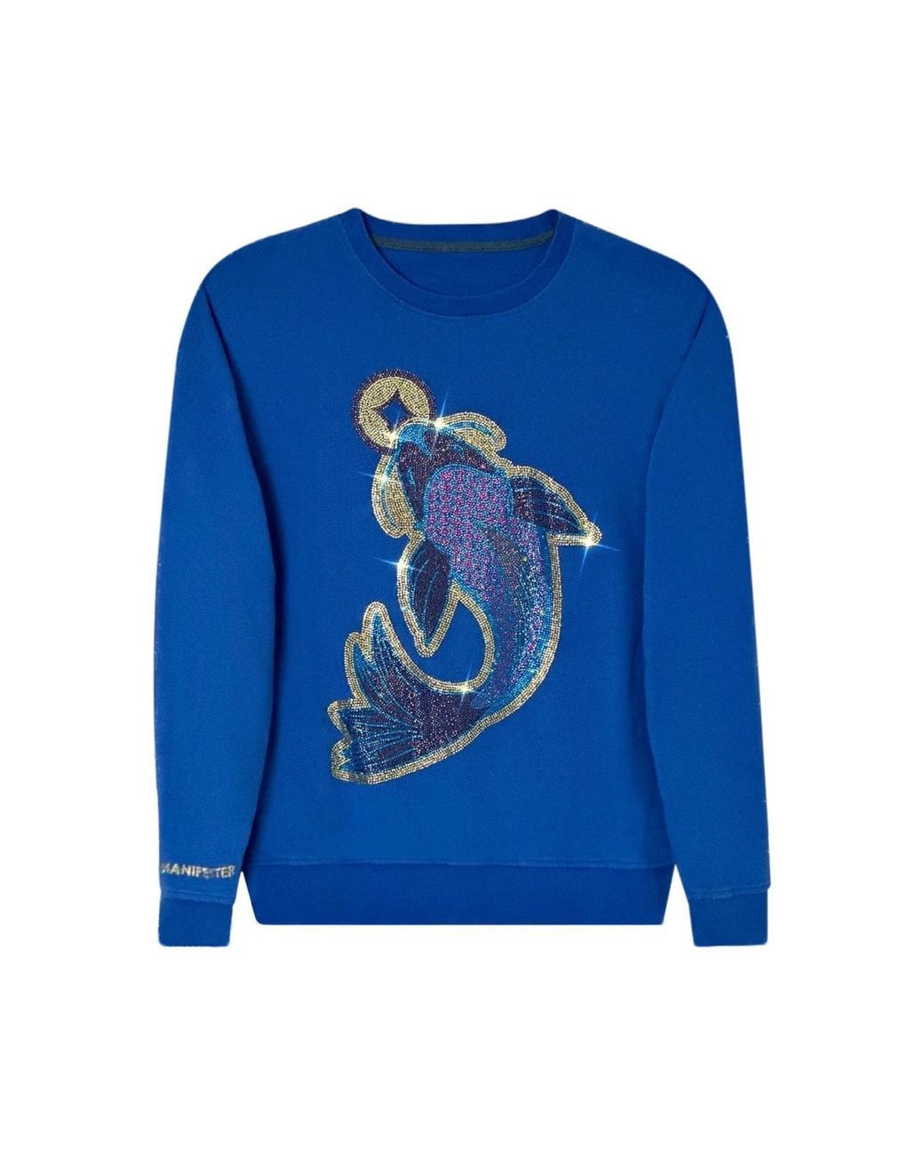 Miracles Manifester Blue Koi Fish Lucky Feng Shui Rhinestoned Sweatshirt