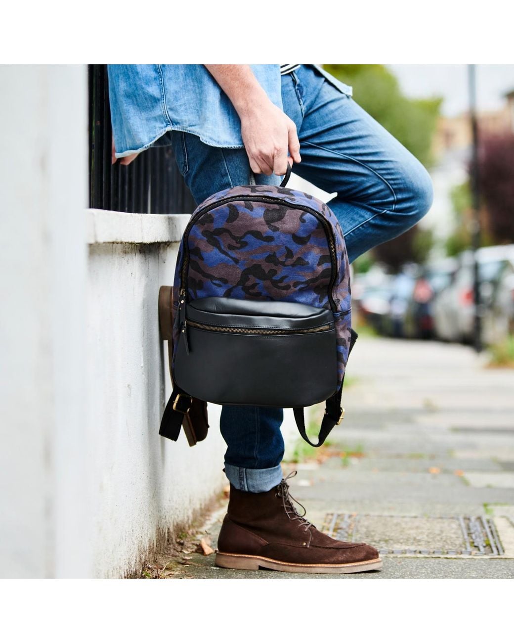 VIDA VIDA Black Camo And Leather Backpack - Camo