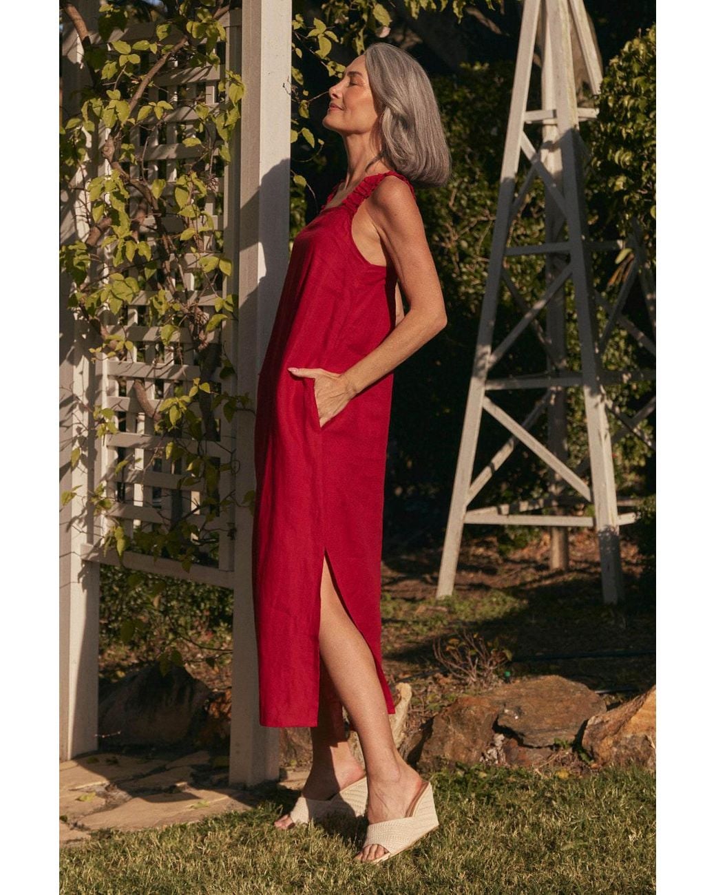 Adrift Clothing Red Clare Linen Sun Dress