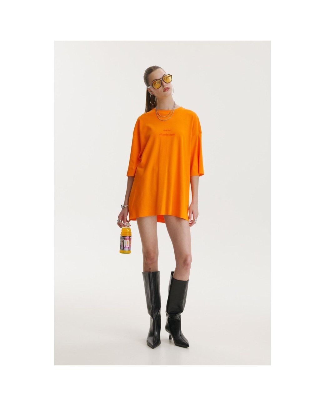mysimplicated Orange Oversized T-Shirt With Vitamin Club Design W