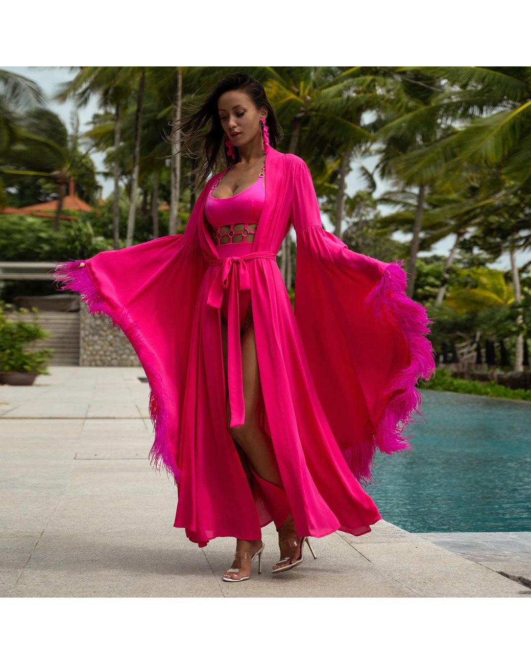 Ak Royalty Resortwear Pink Melanie Waterfall Kimono Cypress