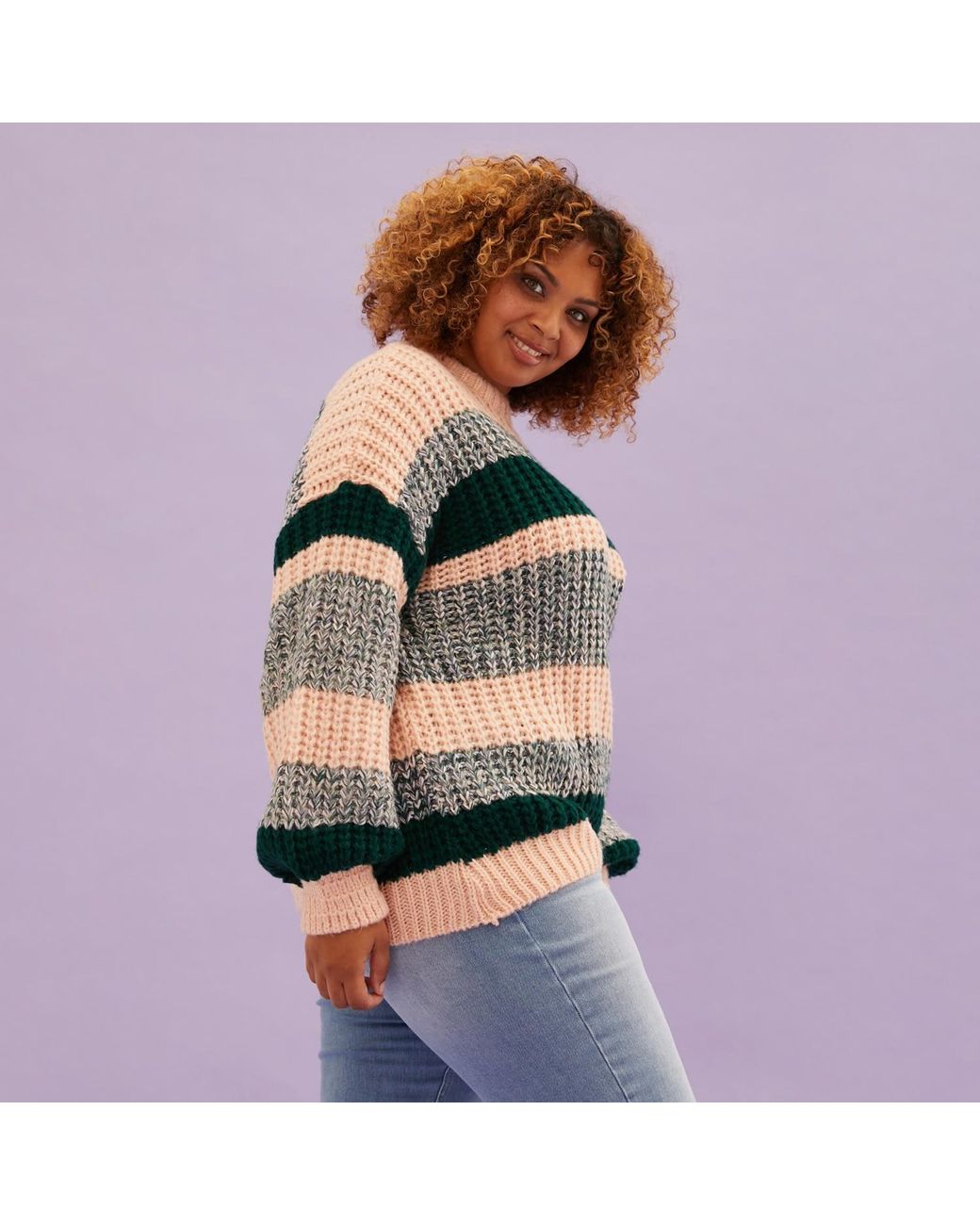 Cara & The Sky Multicolor Louise Stripe Balloon Sleeve Jumper
