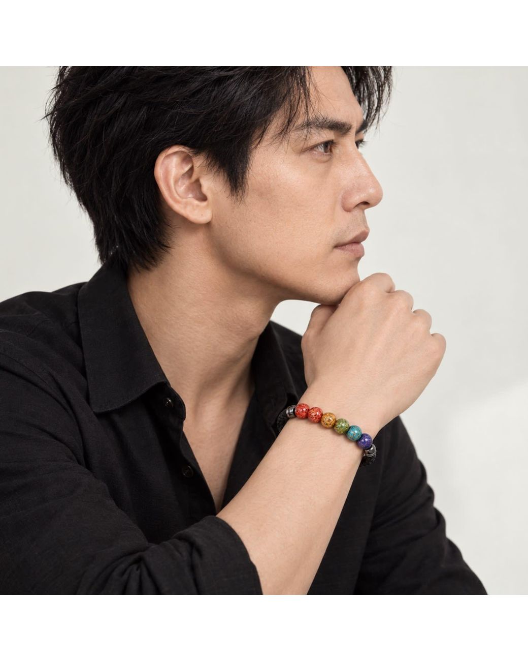 Yieon Black Lacquered Sandalwood Bead & Leather Bracelet