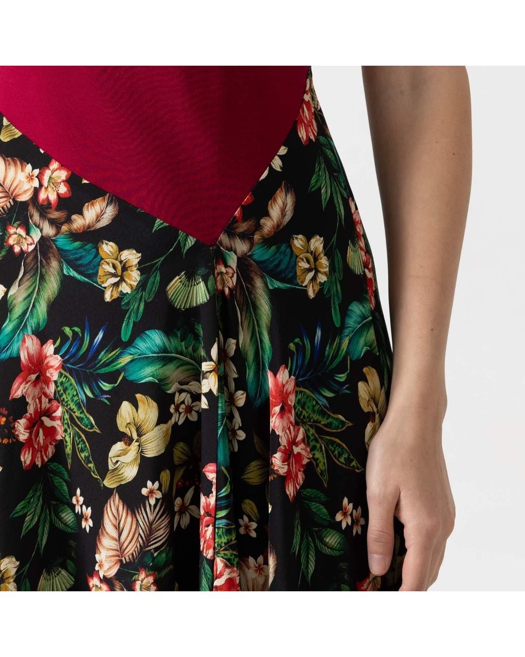 IZABELA MANDOIU Purple Two-Tone Burgundy Jersey Top Floral Midi Dress
