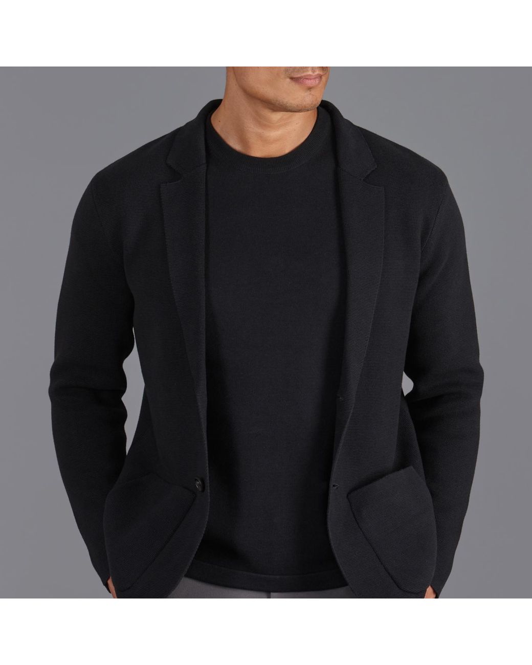 Paul James Knitwear Blue Cotton Deconstructed Knitted Gabriel Blazer for men