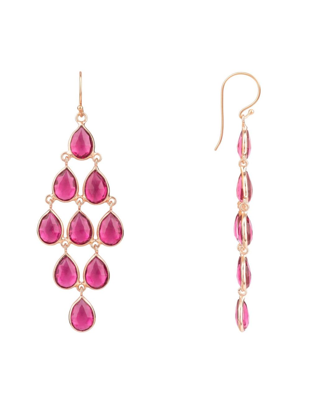 Latelita London Erviola Gemstone Cascade Earrings Rose Gold Pink Tourmaline