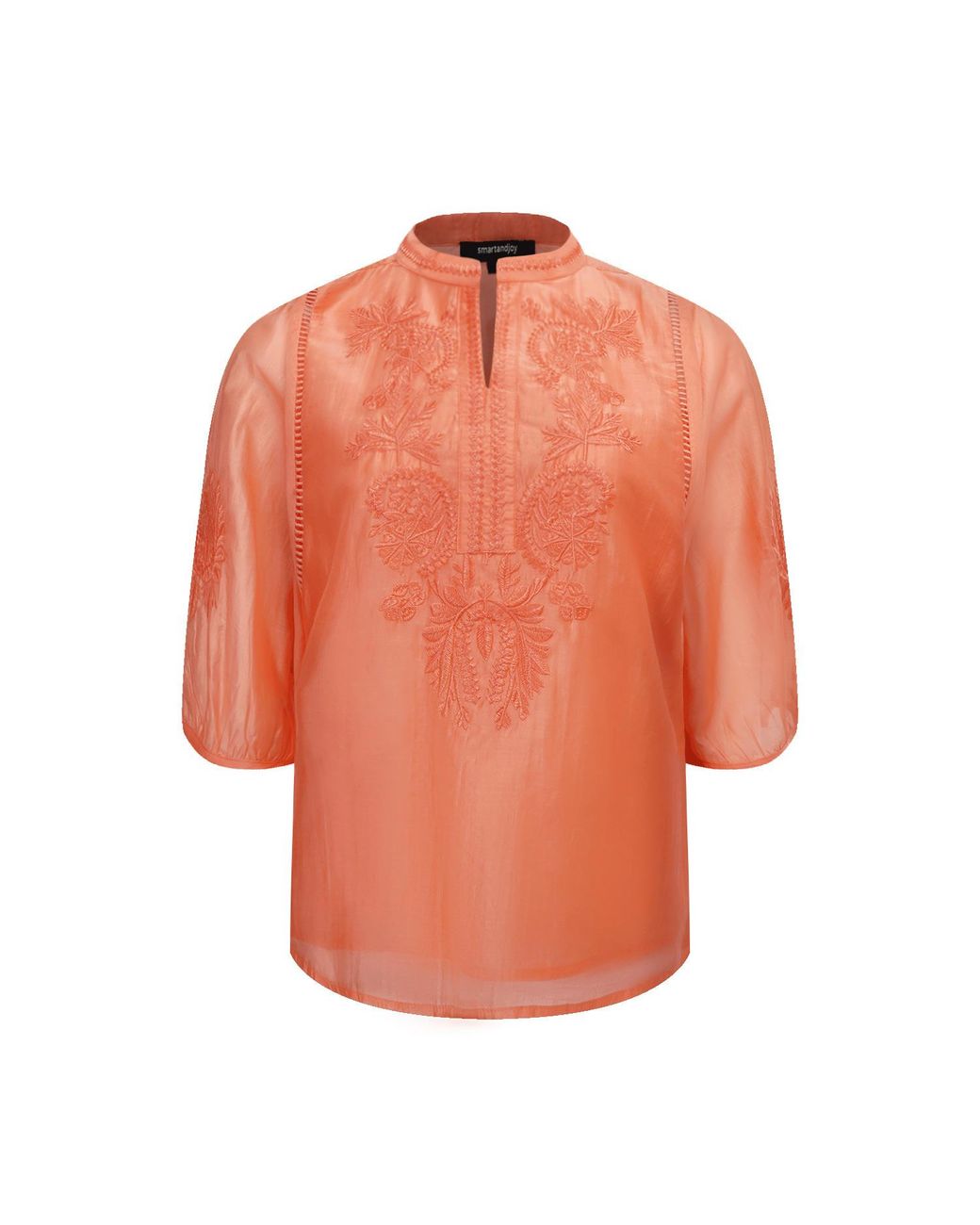 Smart and Joy Orange Embroidered Tencel-Blend Blouse