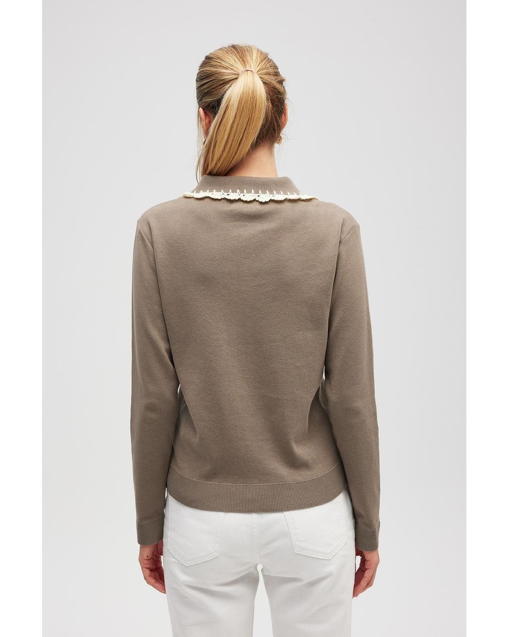 Peraluna Natural Laila Flat Knit Polo-Neck Cardigan