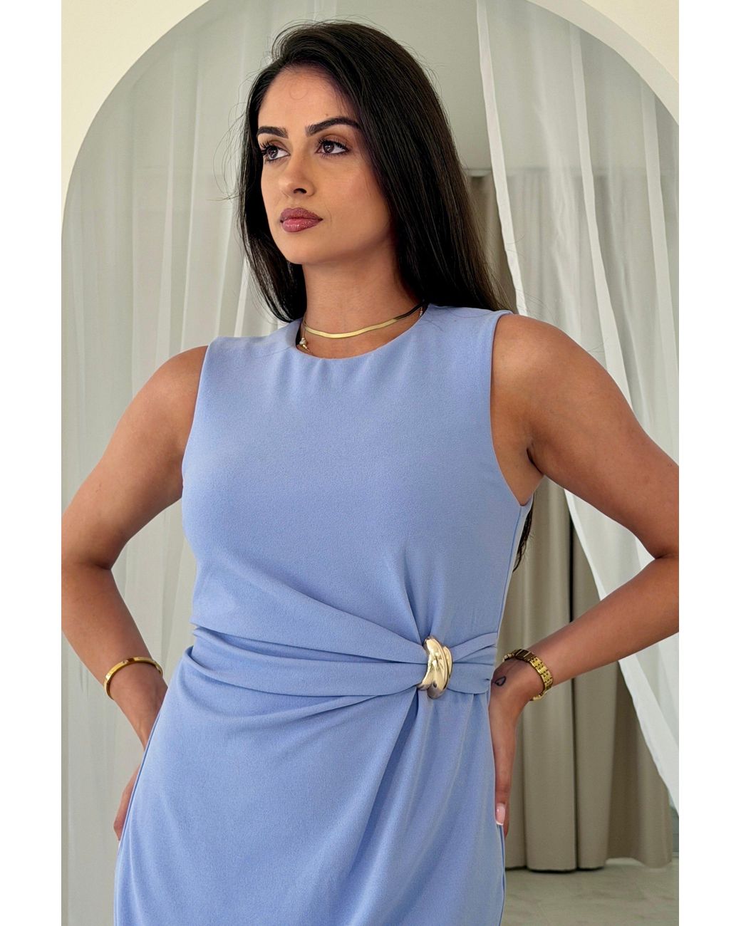 Girl In Mind Blue Louisa Buckle Wrap Detail Midi Dress