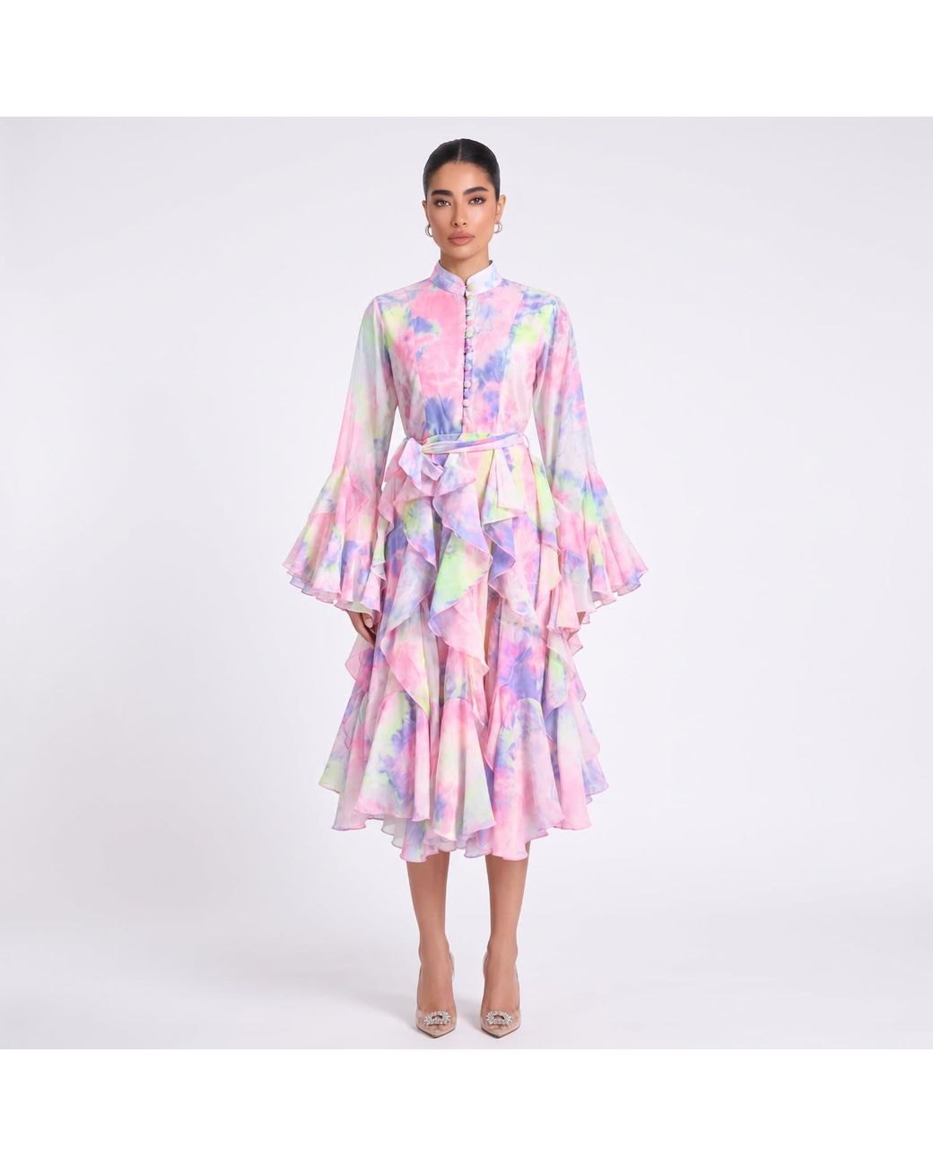 Freak Vault Purple Aurora Ruffle Midi Dress