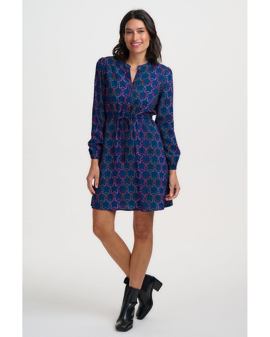 Sugarhill Blue Flora Short Shirt Dress Stars