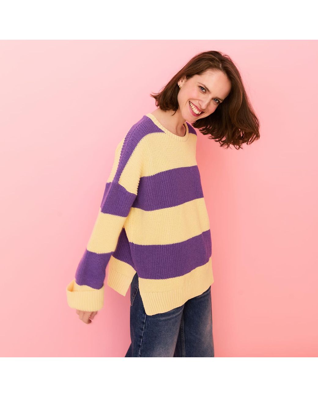 Cara & The Sky Purple Rhiannon Recycled Cotton Chunky Stripe Jumper