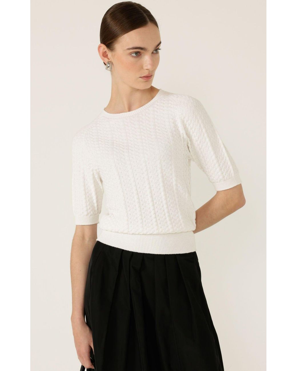 SACHA DRAKE White Short Sleeve Chevron Knit Top