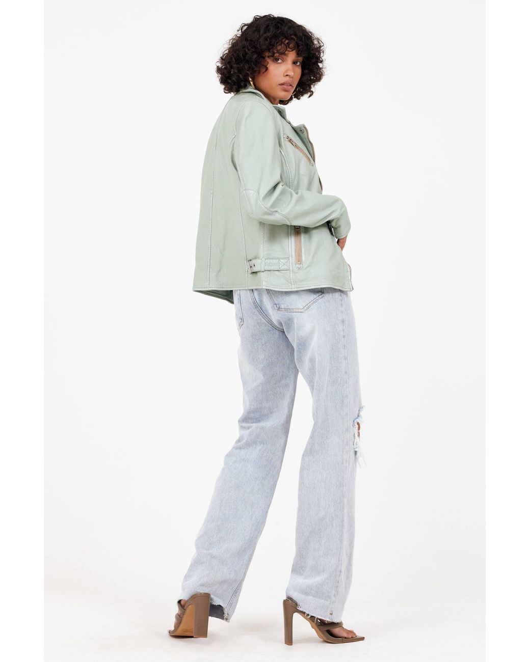 Mauritius Green Moto Leather Jacket Sofia Frosty