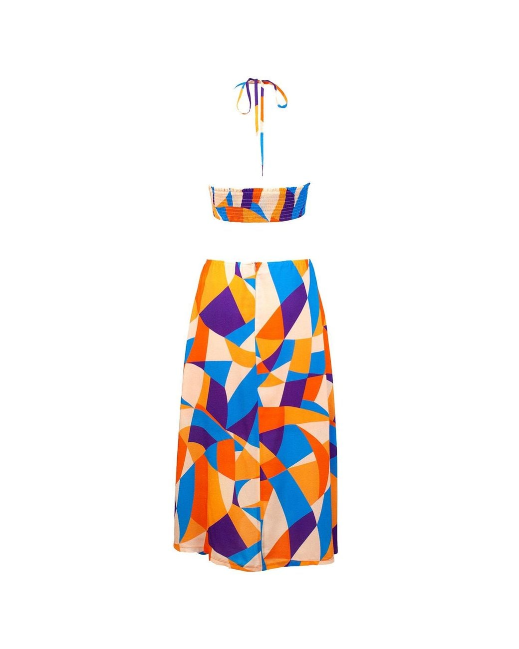 Lalipop Design Orange Halter Neck Midi Dress With Cut-Out Details