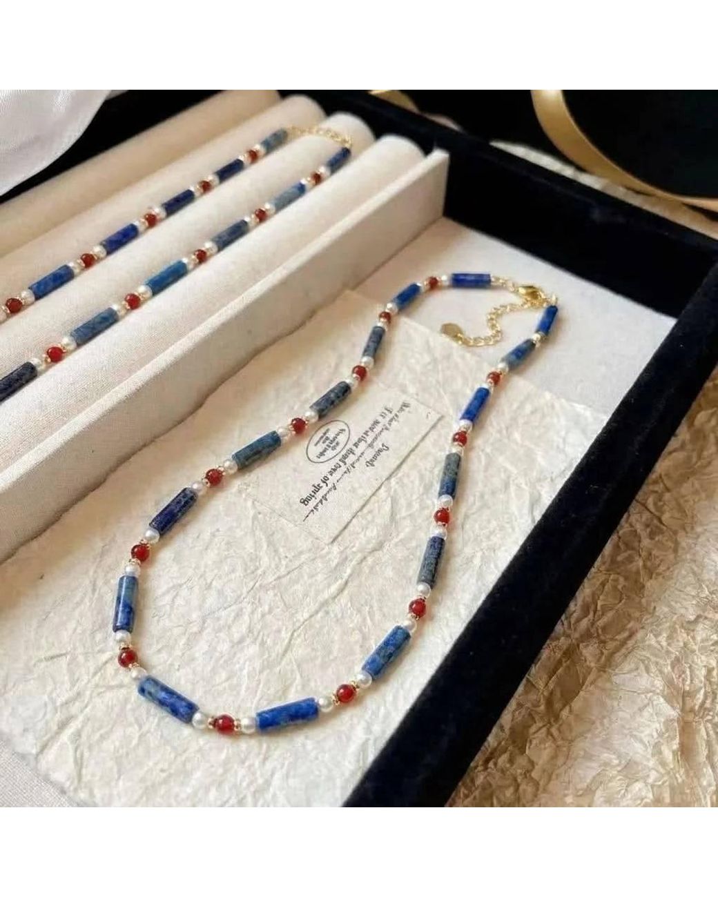 Angel Barocco Metallic Lapis Lazuli Agate Beaded Pearl Necklace
