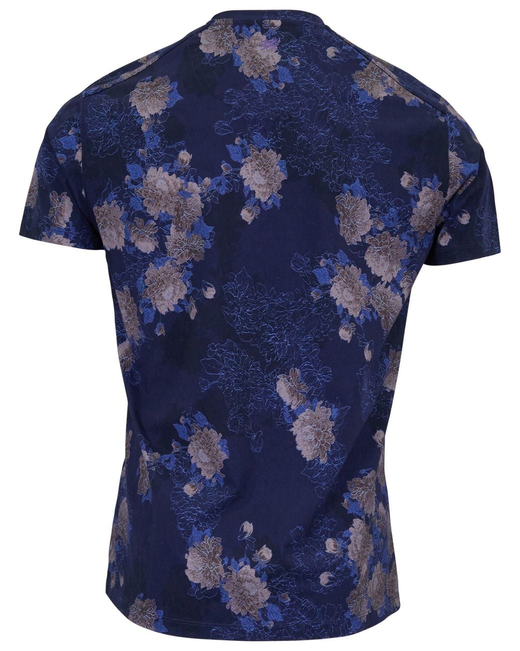 Lords of Harlech Blue Maze Lans Floral Stretch Cotton V-Neck Tee for men