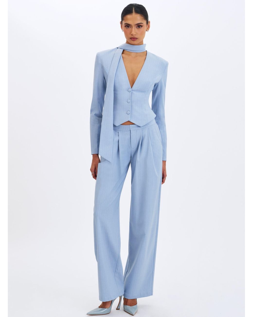 Miss Circle New York Blue Renley Sky Pinstripe Peplum Blazer