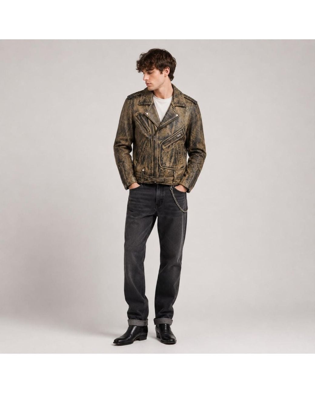 Zasta Studio Green Dirt Biker Vintage Biker Leather Jacket for men