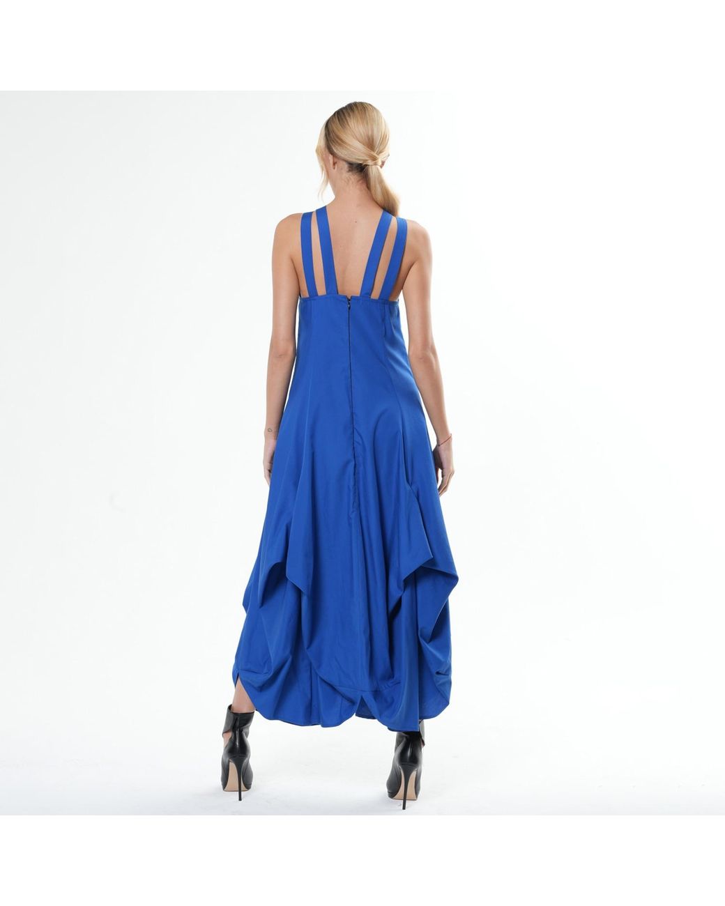 Metamorph Blue Asymmetric Long Cotton Dress