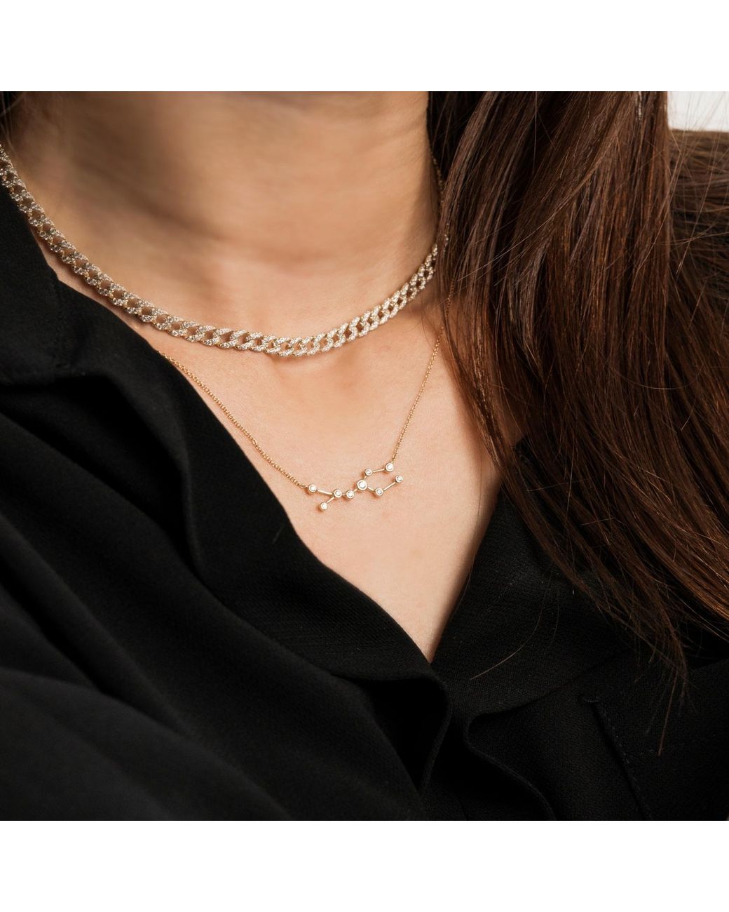 Genevieve Collection Metallic Gemini Zodiac Constellation Necklace 18K & Diamond