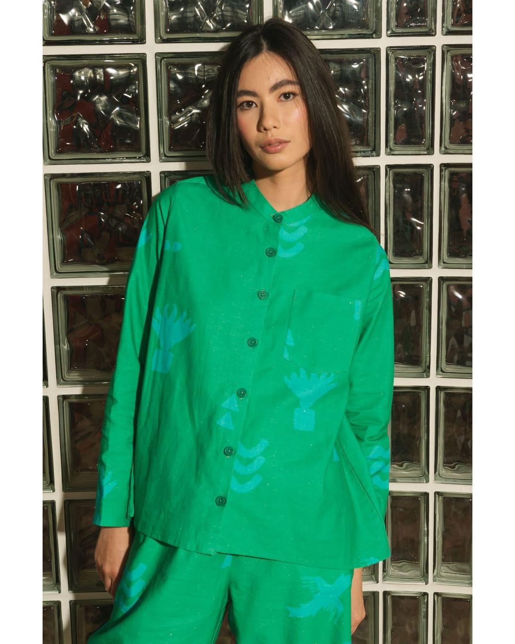 Wild Clouds Green Organic Cotton & Linen Shirt