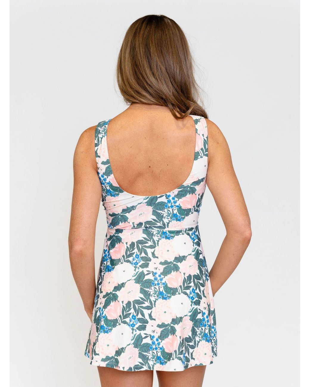 Lime Ricki Swimwear Blue Bouquet Boat-Neck Swim Dress