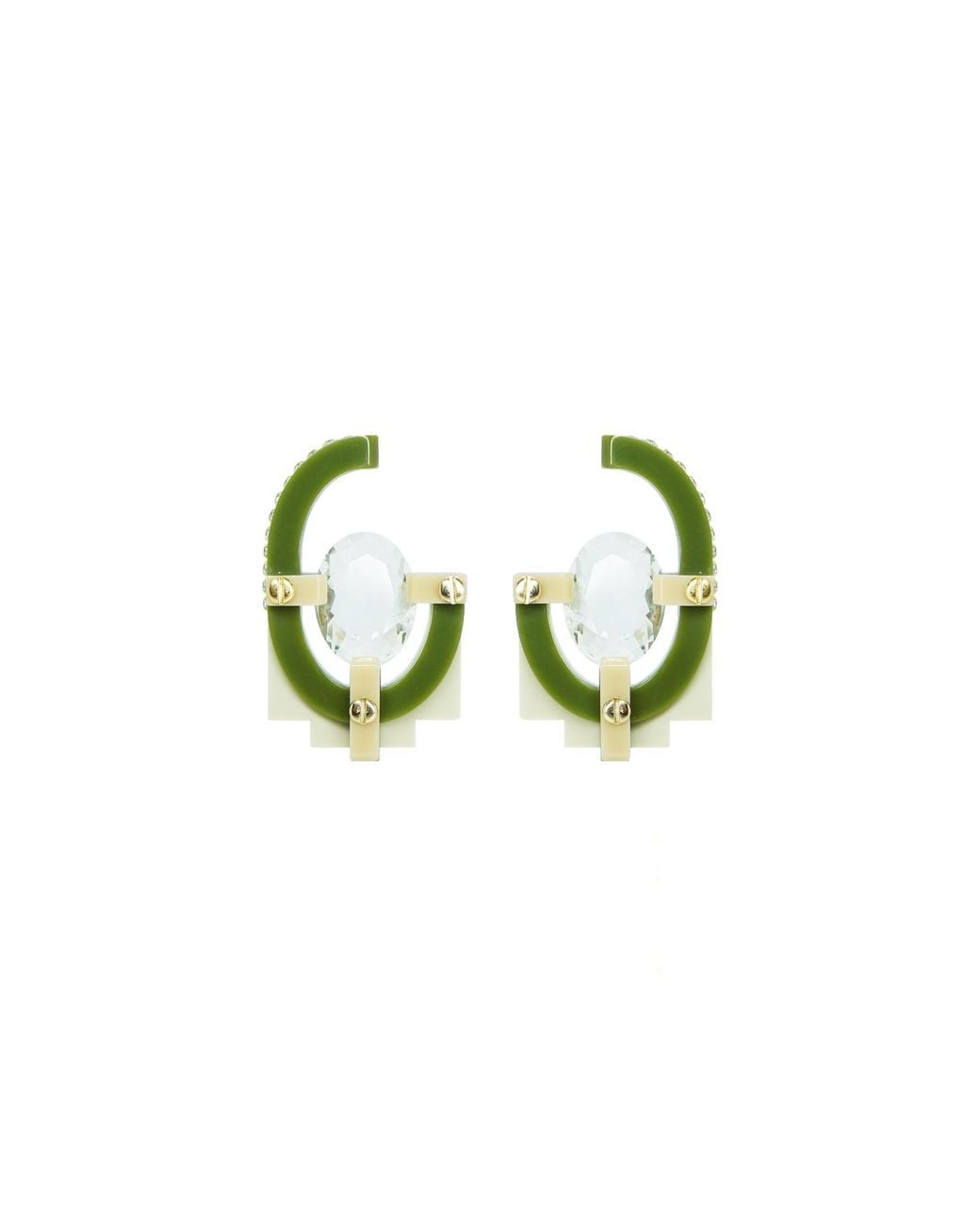 Gissa Bicalho Green Handmade Acrylic Earring With Oval Cut Stone Clay