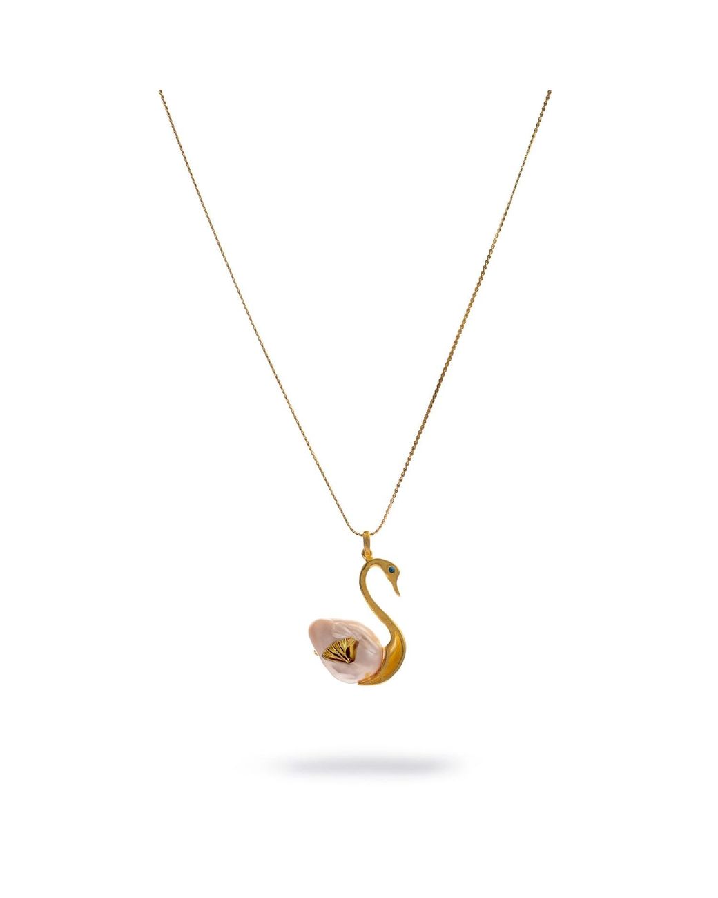 Ebru Jewelry Metallic Graceful Swan Baroque Pearl & Necklace