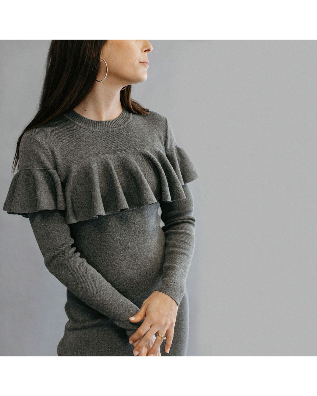 Zenzee Gray Cotton Jersey Ruffle Dress