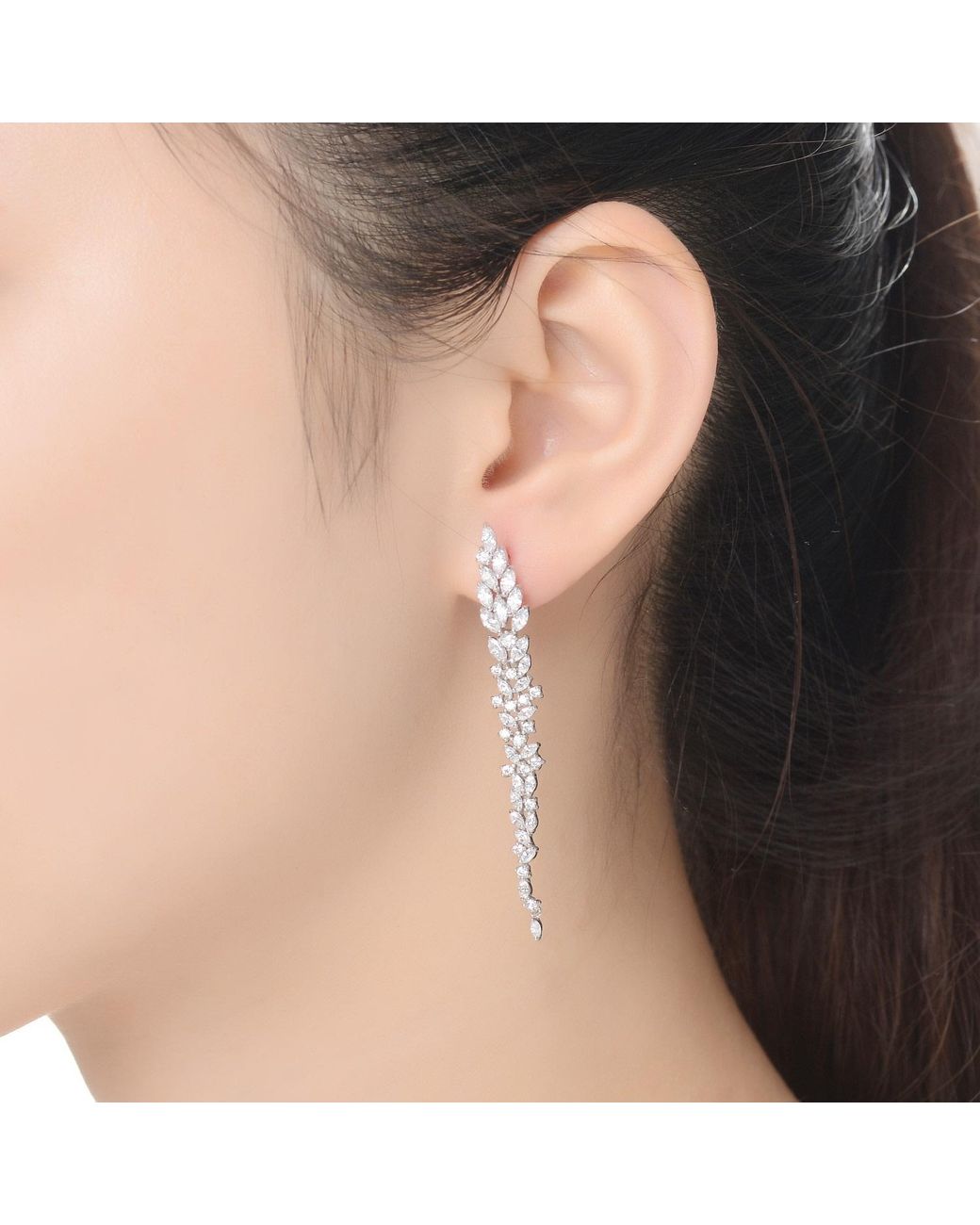 Genevive Jewelry Metallic Sterling Leaf-Shaped Cubic Zirconia Accent Dangle Earrings