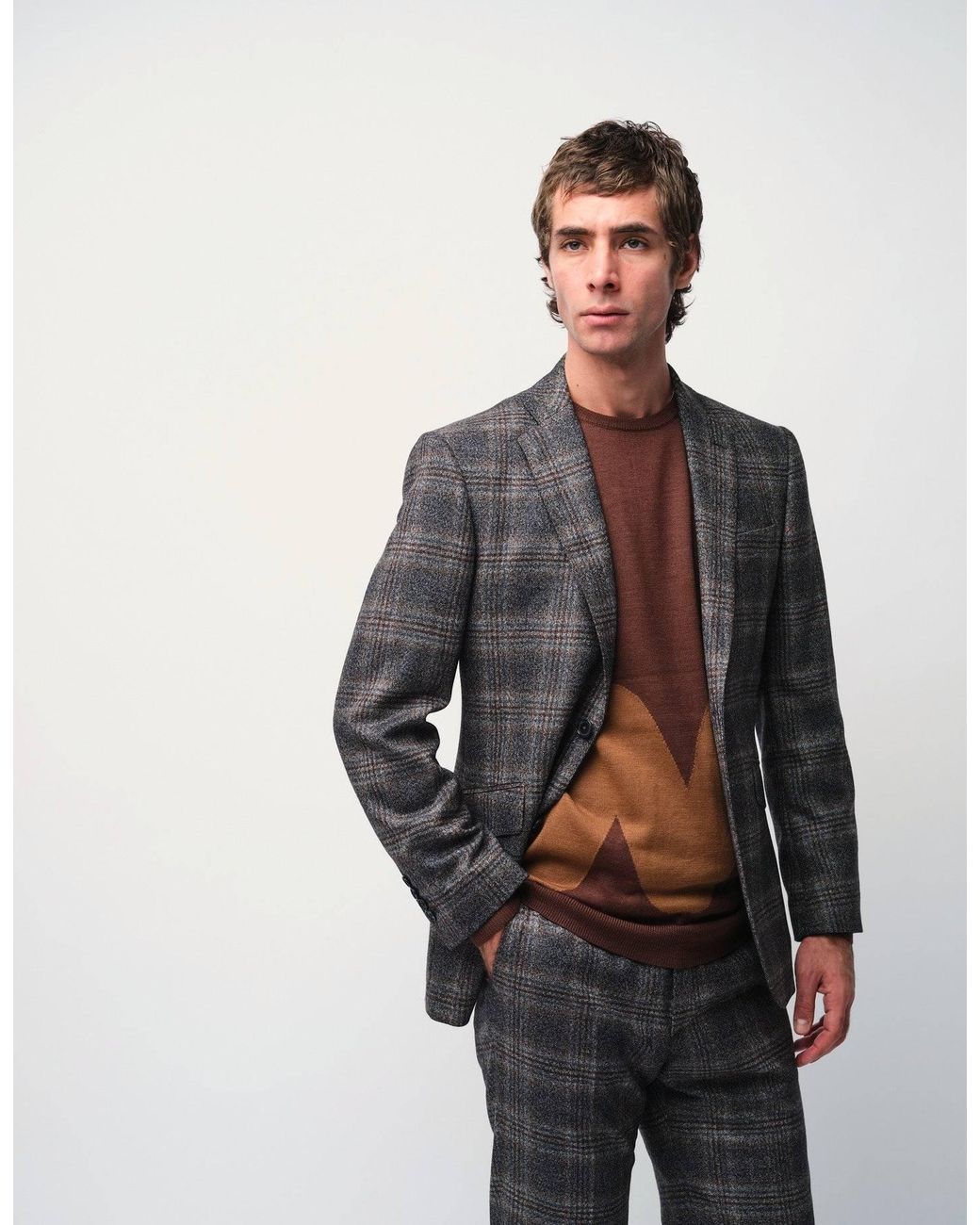 Gresham Blake Brown Zig-Zag Jumper for men