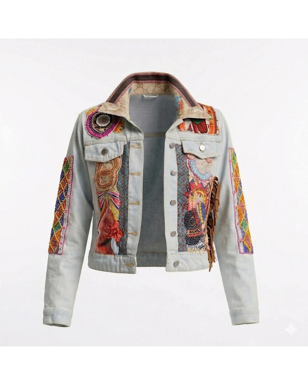 Tantra Spain Sl Blue Denim Jacket With Embroidered African Design And Sequins