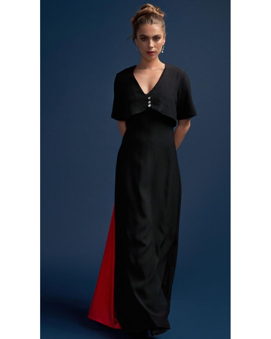 Deer You Black Margaret Mesmerising Floor Length Gown With Godet Panel & Crystal Zipper