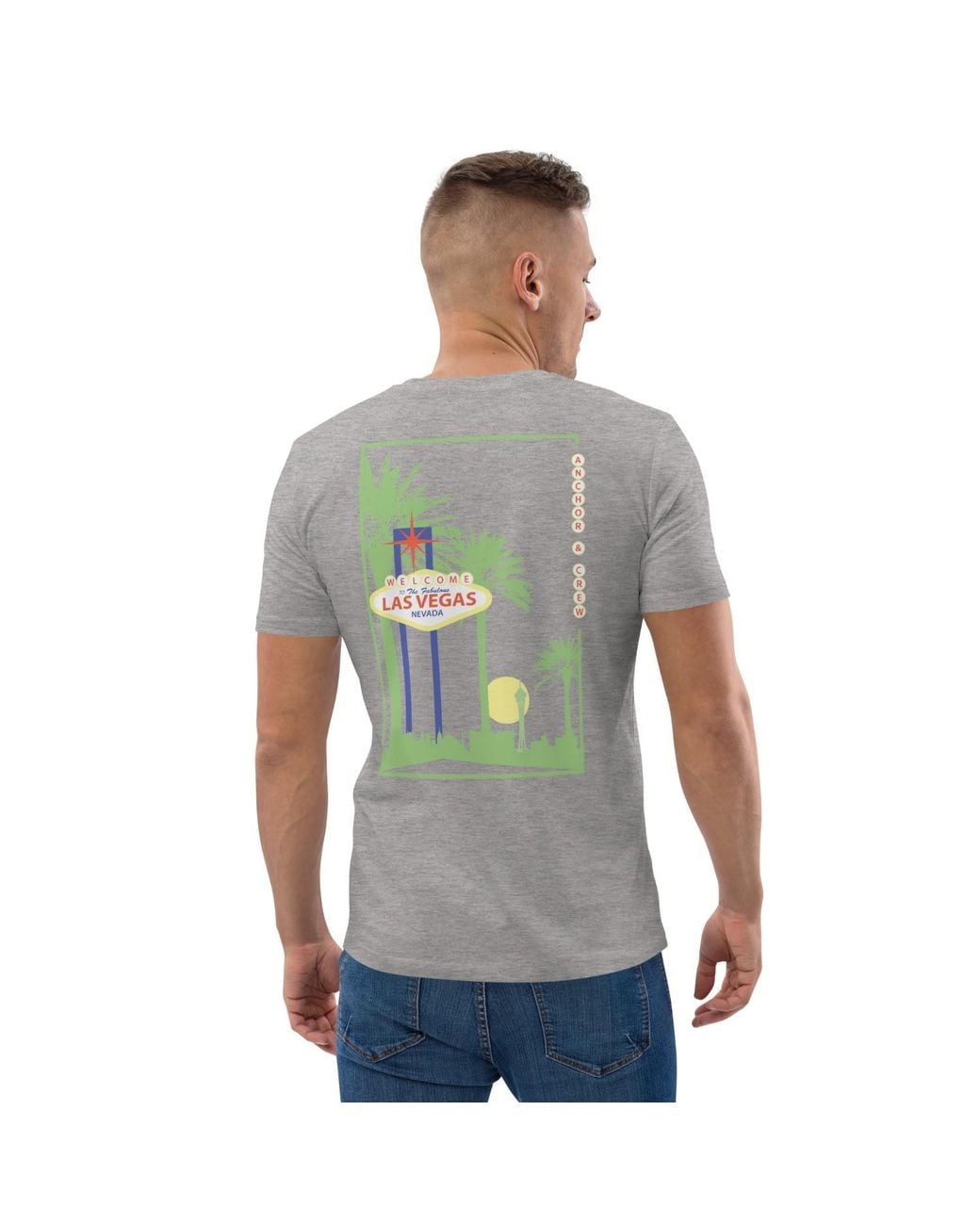 Anchor and Crew Gray Heather Las Vegas Landmark Organic Cotton T-Shirt for men