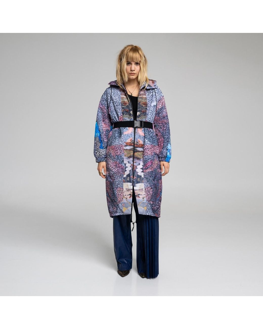 ARTISTA Blue Tara Printed Hooded Coat