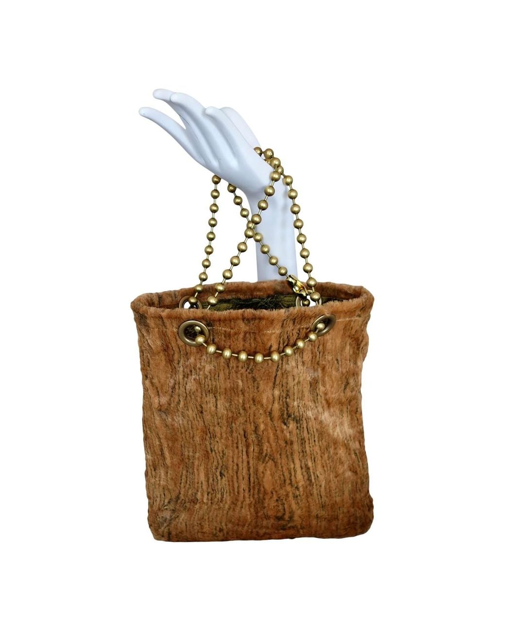 Romer Millinery Brown Morphy Moldable North South Woodgrain Velvet Bag Xl Ball Chain Handle