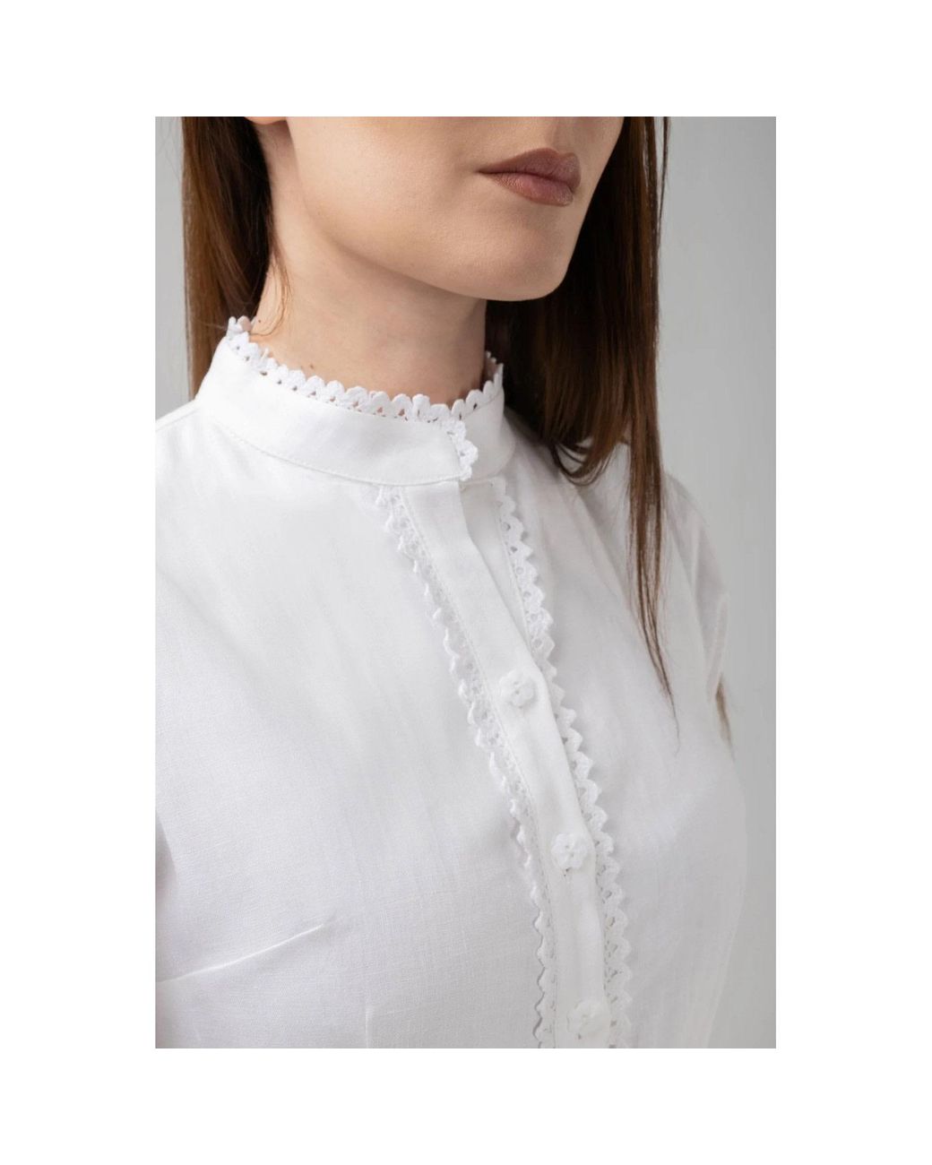 IZABELA MANDOIU Gray Elegant Linen Lace Trim Midi Dress