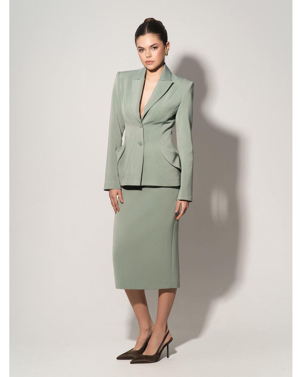 Tia Dorraine Green Tailored Fit Suiting Blazer & Skirt Suit
