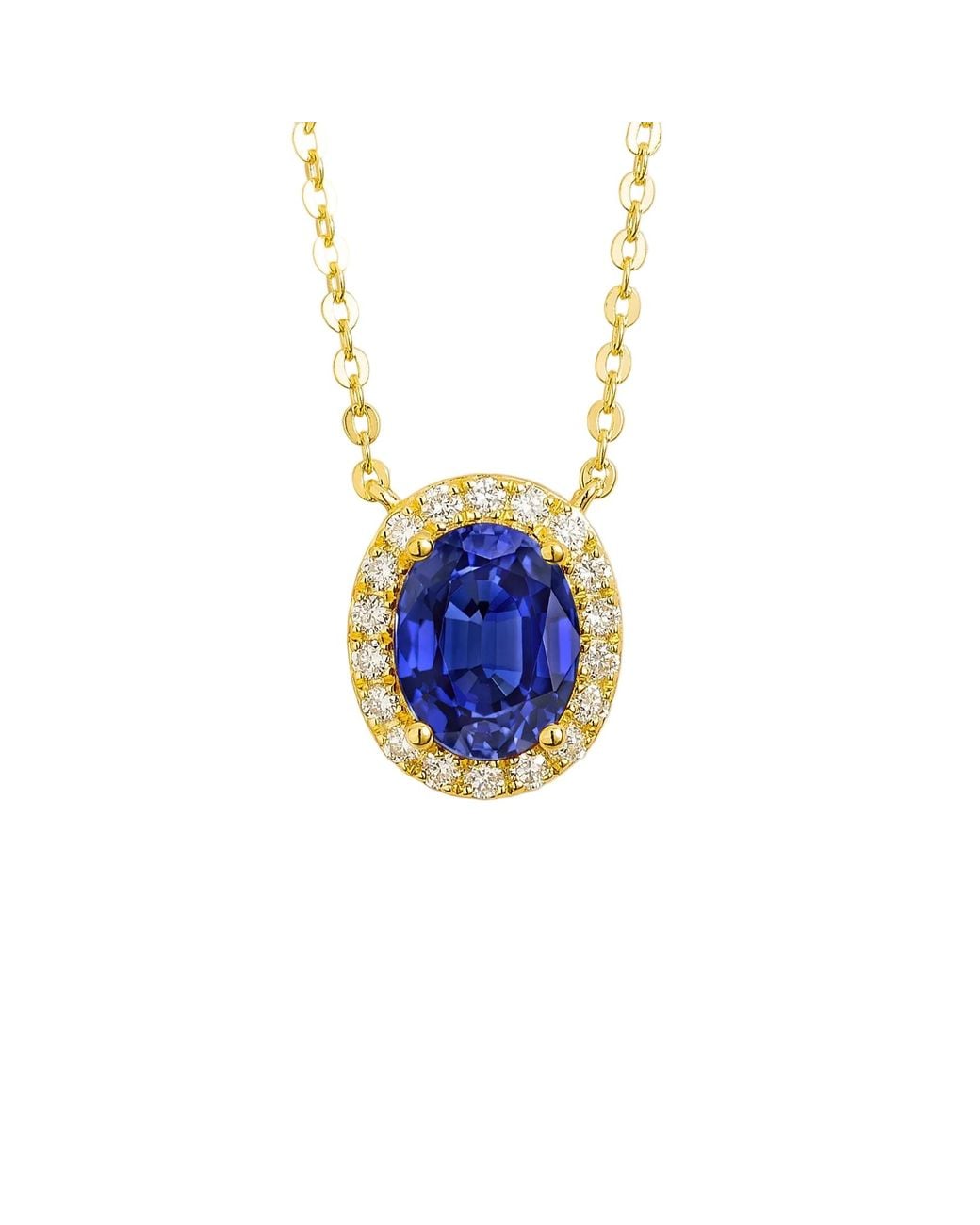 Juvetti Blue Mina Oval Sapphire & Diamond Halo Necklace